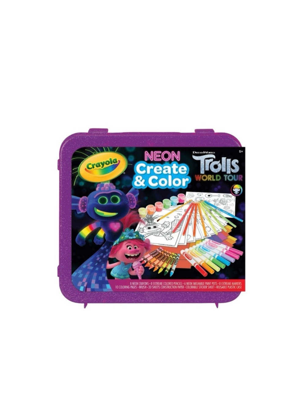 CRAYOLA Trolls Neon Create & Color Art Set, 70+ Pieces